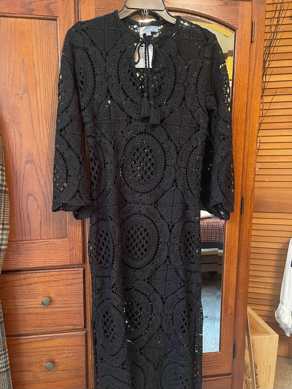Alberto Makali Black Crochet Maxi Coverup Dress